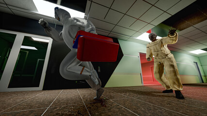 Image of a zombie attack on a doctor 3D illustration