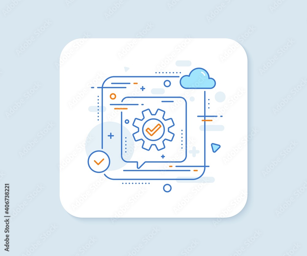 Poster cogwheel line icon. abstract vector button. approved service sign. transmission rotation mechanism s