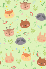 Obraz premium Seamless pattern with forest animals. Vector graphics.