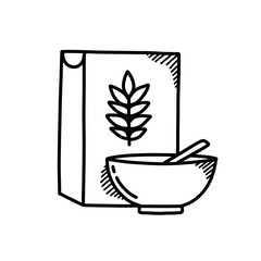 cereal doodle icon, vector color line illustration