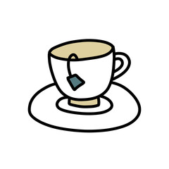 tea cup doodle icon, vector color line illustration