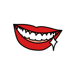 teeth whitening doodle icon, vector color illustration