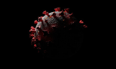 Covid-19 virus dramatic look from the dark, Premium 3d rendering illustration