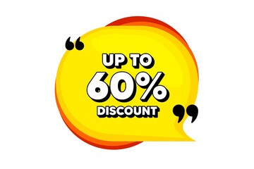 Up to 60 percent Discount. Yellow speech bubble banner with quotes. Sale offer price sign. Special offer symbol. Save 60 percentages. Thought speech balloon shape. Discount speech bubble. Vector