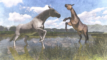 Obraz na płótnie Canvas Image of a horse on the lake 3D illustration