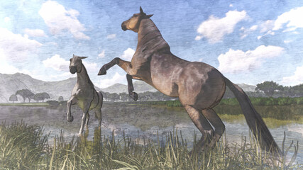 Image of a horse on the lake 3D illustration