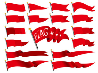 素材（風になびく赤い旗のセット) © 1mabu
