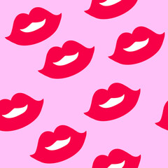 Lips pattern. Vector seamless pattern with woman's red flat lips.