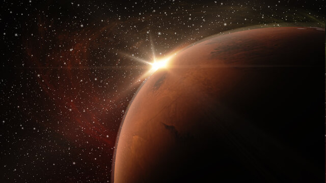 Image of the sunrise over Mars 3D illustration
