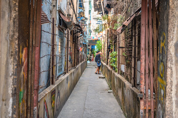 Bangkok/Thailand-19 Jan 2020:Old Alley building on talat noi.Talad Noi (Talat Noi), one of the oldest neighbourhoods in Bangkok, is filled with historic temples, charming shop houses