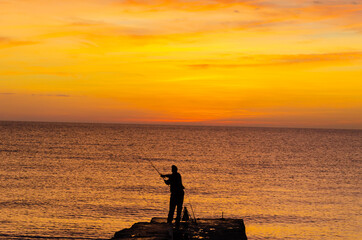 Dawn over the sea.The sun is above the water in the early morning.