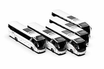 3D render representing a fleet of buses / a fleet of buses