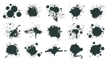 Poster Ink drops. Paint splash, grunge liquid drop splashes, abstract artistic ink splatter. Black ink splashes vector illustration set. Isolated spray elements or blobs of different form on white © WinWin