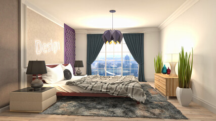 Bedroom interior. Bed. 3d illustration