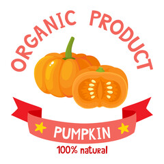 Healthy organic vegetables badge of pumpkins isolated on white