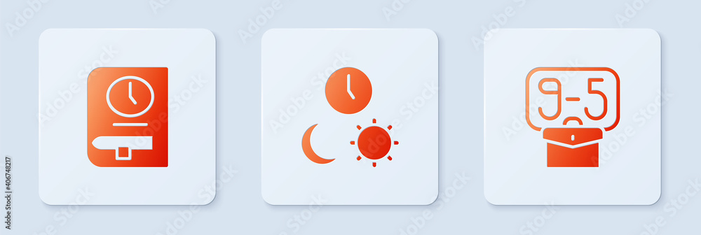 Poster Set Day and night with time, Time for book and From 9. White square button. Vector.