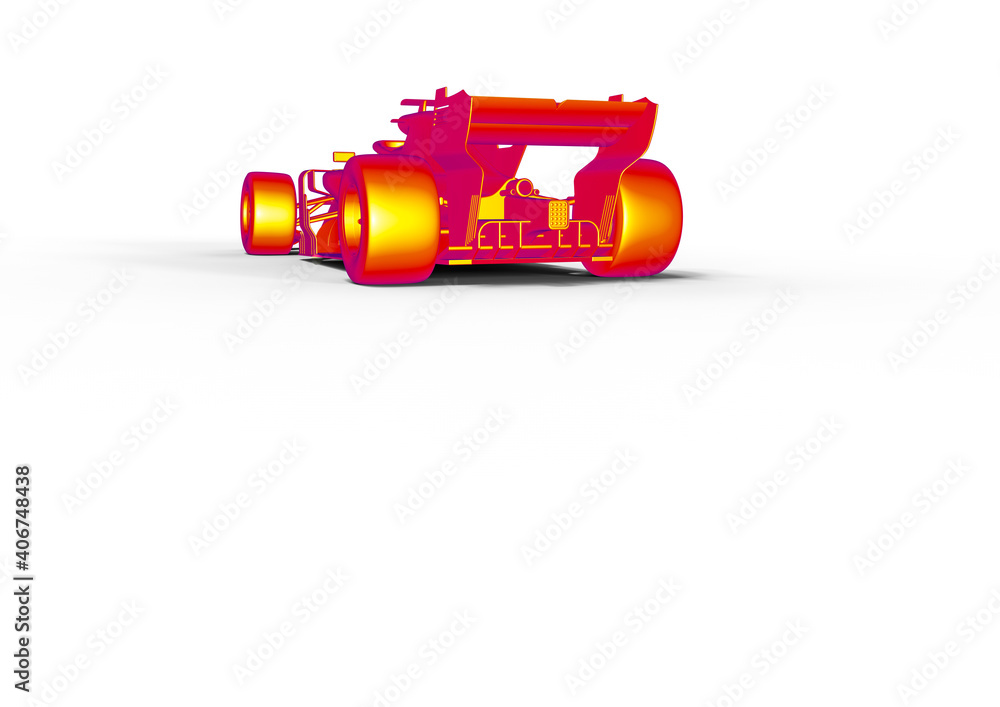 Poster 3d render image representing computer aided design of a race car