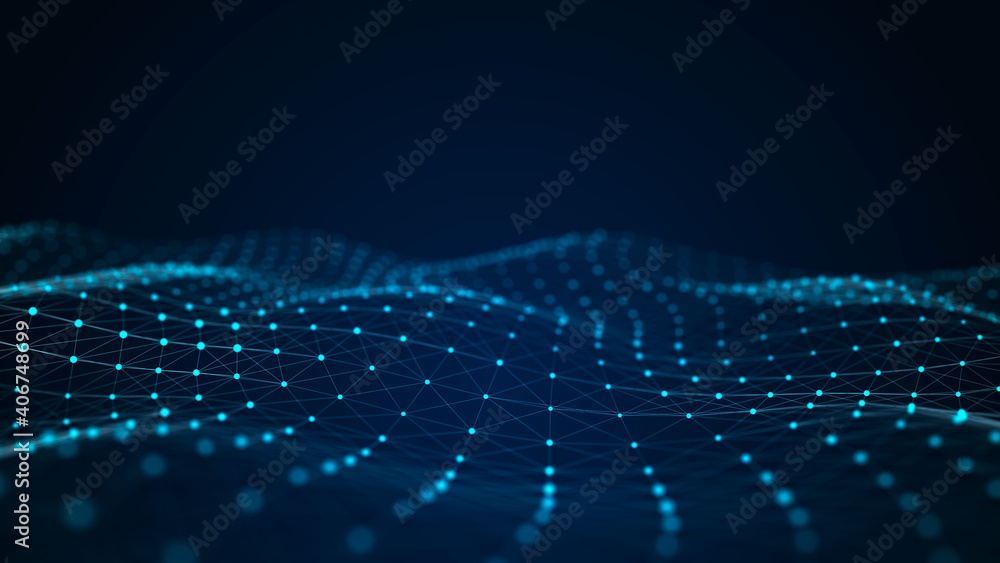 Fototapete The structure of the network connection of points and lines. Data technology. Digital background. 3D rendering.