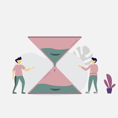modern flat people character. work time concept illustration, people with huge sand glass ideal for websites, landing pages, UI, mobile applications, posters, banners.