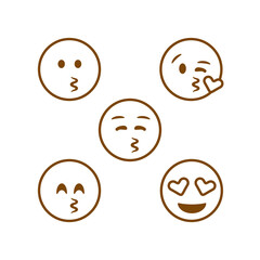 set of kiss in line emoticon 