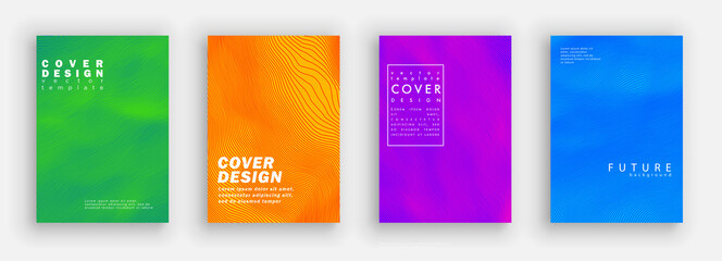 Minimal covers design. Colorfu line set. Color halftone gradients.