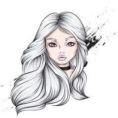 Beautiful girl with long hair. Fashion, style, clothing and accessories. Vector illustration.