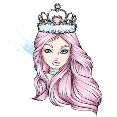 Beautiful girl in the crown. Fashion, style, clothing and accessories. Vector illustration for a postcard, print on a poster.