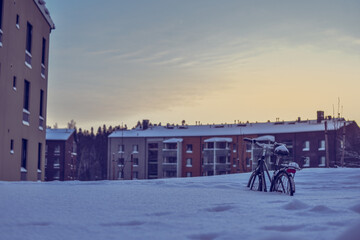 Bicycle buried in snow