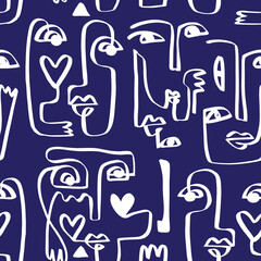 Modernist faces people shapes seamless pattern