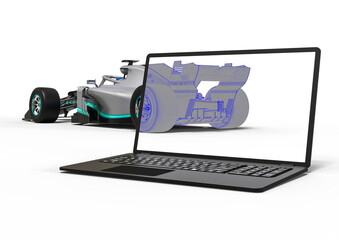 3D render image representing computer aided design of a race car