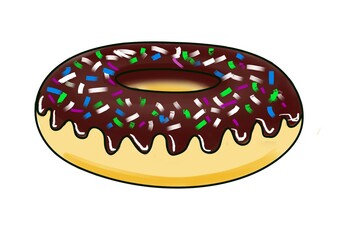 Chocolate doughnut donut with glaze and colored topping illustration isolaten on white