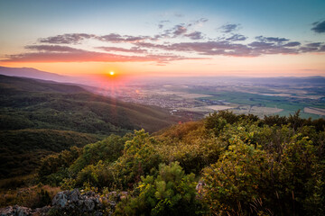 Sunset over valley near Sofia Bulgaria