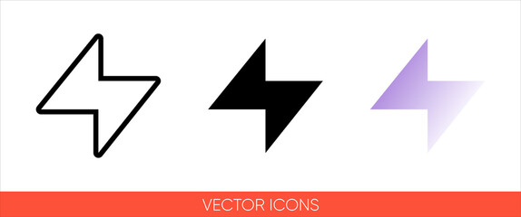 Lightning weather sign icon of 3 types color, black and white, outline. Isolated vector sign symbol.