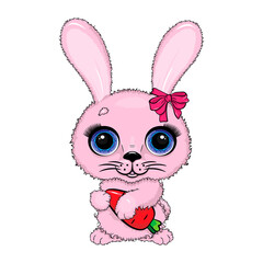 Cute cartoon rabbit with carrot. Vector illustration, isolated on white background.	