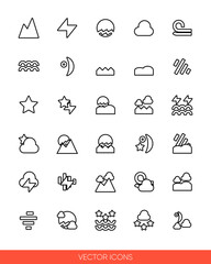 Weather icon set icon set of outline types. Isolated vector sign symbols. Icon pack.