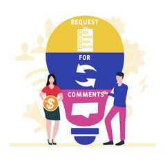Flat design with people. RFC - Request for Comments acronym, business concept background.   Vector illustration for website banner, marketing materials, business presentation, online advertising.