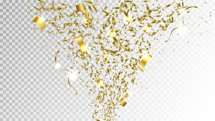 Gold confetti celebration. Bright festive tinsel of gold color.