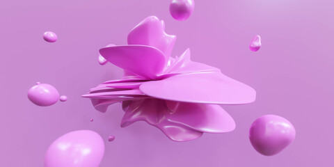 pink organic abstract geometric shape dynamic movement explosion concept 3d render illustration