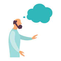 Flat style. Talking person. Man with thoughts on a white background. Illustration