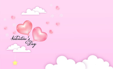 Love and Valentine's Day Postcard pink and white with mini heart and balloon of heart pink color of vector.