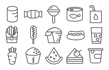food and junk food icons set line design