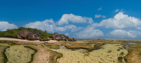 Panoramic views of Anse Source d'Argent on La Digue Island in the Seychelles