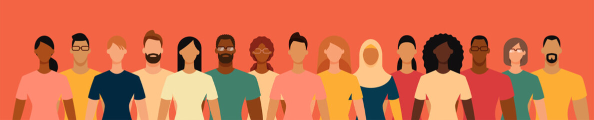 Diverse people group. Flat design vector illustration.