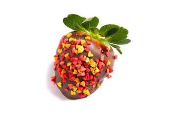Chocolate Covered Strawberries with Love Heart Shaped Sprinkles on a White Background