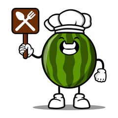 cute chef watermelon cartoon mascot character