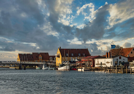 Karrebaeksminde small harbor with boats in rural Denmark