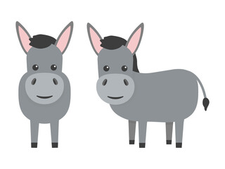 Obraz na płótnie Canvas Donkeys flat character set. Cute farm animals. Vector cartoon illustration isolated on white