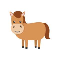 Horse flat character. Cute farm animal. Vector cartoon illustration isolated on white