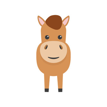Horse flat character. Cute farm animal. Vector cartoon illustration isolated on white