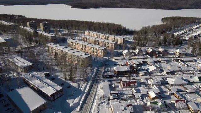 Kachkanar - industrial city in winter. Aerial view.